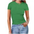 thumbnail image 2 of Otntypg Cute Women's Short Sleeve Tops Casual Scoop Neck Ribbed Knit Slim Fitted Basic Tee Shirts 2025 Summer Trendy Outfits Clothes Green L, 2 of 6