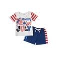 thumbnail image 2 of Baby Boy 4th of July Outfits Striped Short Sleeve Letter Print Tops + Shorts Set Toddler Summer Clothes, 2 of 10