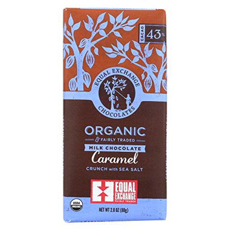 Equal Exchange Organic Caramel Milk With Sea Salt Crunch Chocolate 43% Dark Bar  6 pack