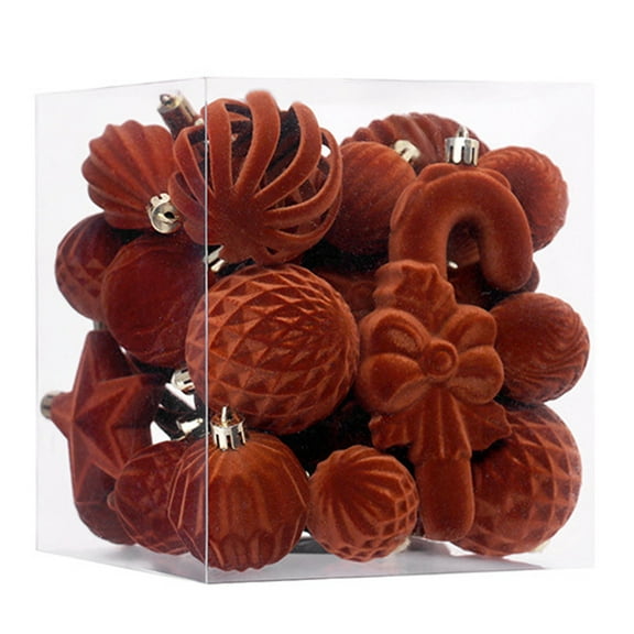 Xinwanna 28 Pcs Velvet Christmas Tree Ornaments Set Flocked Balls Star Xmas Tree Hanging Decoration for Holiday Party Decor (Brown)