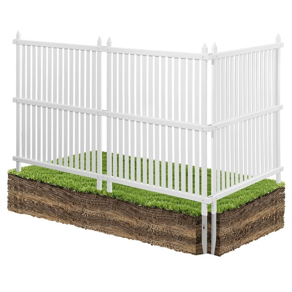 VEVOR 3 Panels Outdoor Privacy Screen, 36 x 45 in Air Conditioner Fence with 19.7 in Ground Stakes, Pool Equipment Enclosure, Strip Vinyl Privacy Fence, White