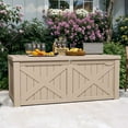 thumbnail image 2 of Uforic Outdoor 120 Gallon Large Resin Deck Box, Outdoor Storage Boxes with X-Shaped Front, for Patio Garden, Waterproof & Lockable, Light Brown, 2 of 9