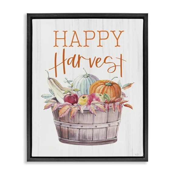 Stupell Industries Farmhouse Happy Harvest Rustic Basket Black Floating Frame Canvas Art, 17 x 21, by Lux Me Designs