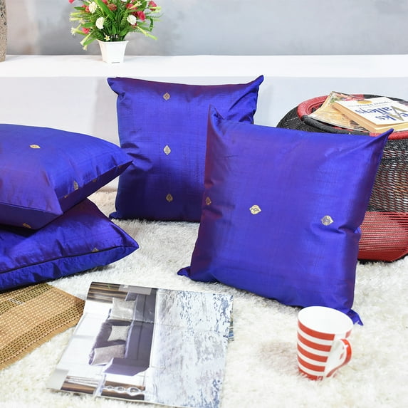 Handmade Eco-Friendly 16''x16'' Decorative Cushion Covers Solid Silk Blue Indoor Pack Of 12