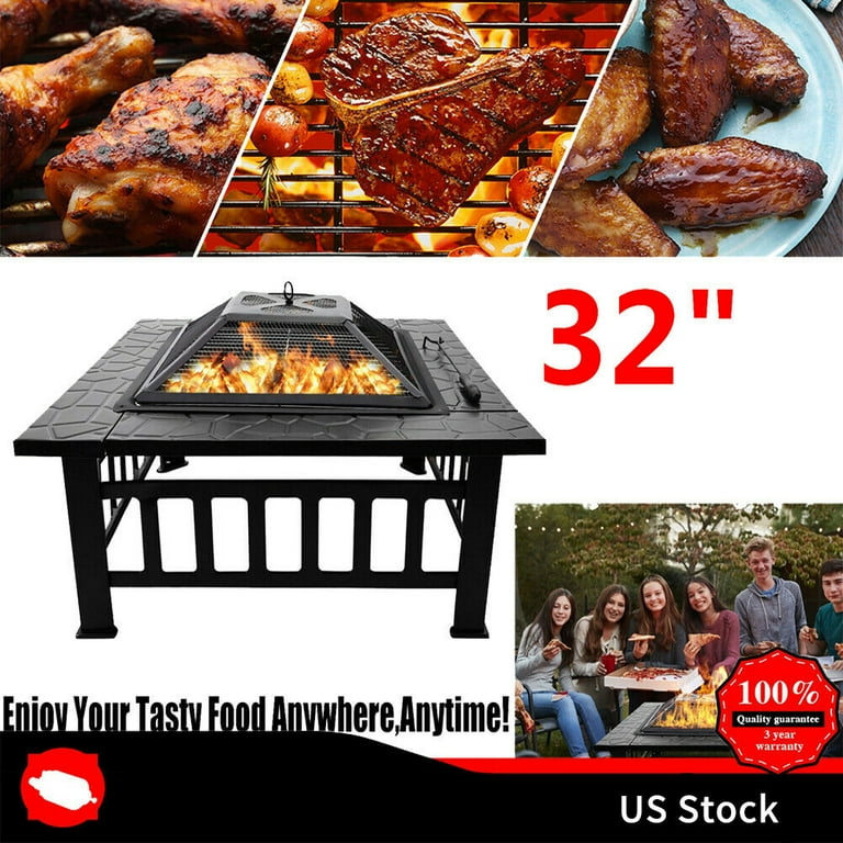 Hottest Outdoor Fire Pit, 32'' Square Metal Firepit Table,Wood Burning Stove BBQ Table, Ice Pit, Heater, Waterproof Cover, Suitable for Backyard Garden Camping Party Hottest Outdoor Fire Pit, 32'' Square Metal Firepit Table,Wood Burning Stove BBQ Table, Ice Pit, Heater, Waterproof Cover, Suitable for Backyard Garden Camping Party
