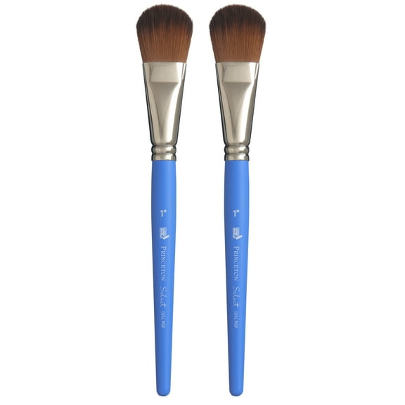 Princeton Select Artiste Oval Mop Brush, Synthetic Bristles, Short Handle Mixed Media Paintbrush, Jewel Blue, Size 1 inch, Pack of 2