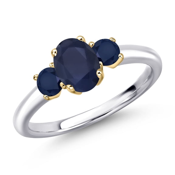 Gem Stone King 925 Silver and 10K Yellow Gold Blue Sapphire Engagement Ring for Women | 1.44 Cttw | Oval 7X5MM | Gemstone September Birthstone | Size 5