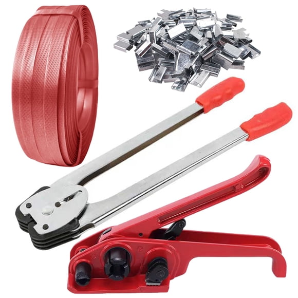 NEWANRAN Packaging Strapping Straps Kit - Pallet Banding Strapping Kit Heavy Duty, Banding Tool with Tensioner Sealer Tool & 500 Ft Lenght Poly Straps Tie Down Straps, Red