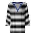 thumbnail image 5 of Olyvenn 3/4 Length Sleeve Women Tops Summer 2024 Vacation Striped T-Shirts Trendy V Neck Shirts Casual Boho Loose Comfy Tunic Dressy Blouses Black 14, 5 of 5