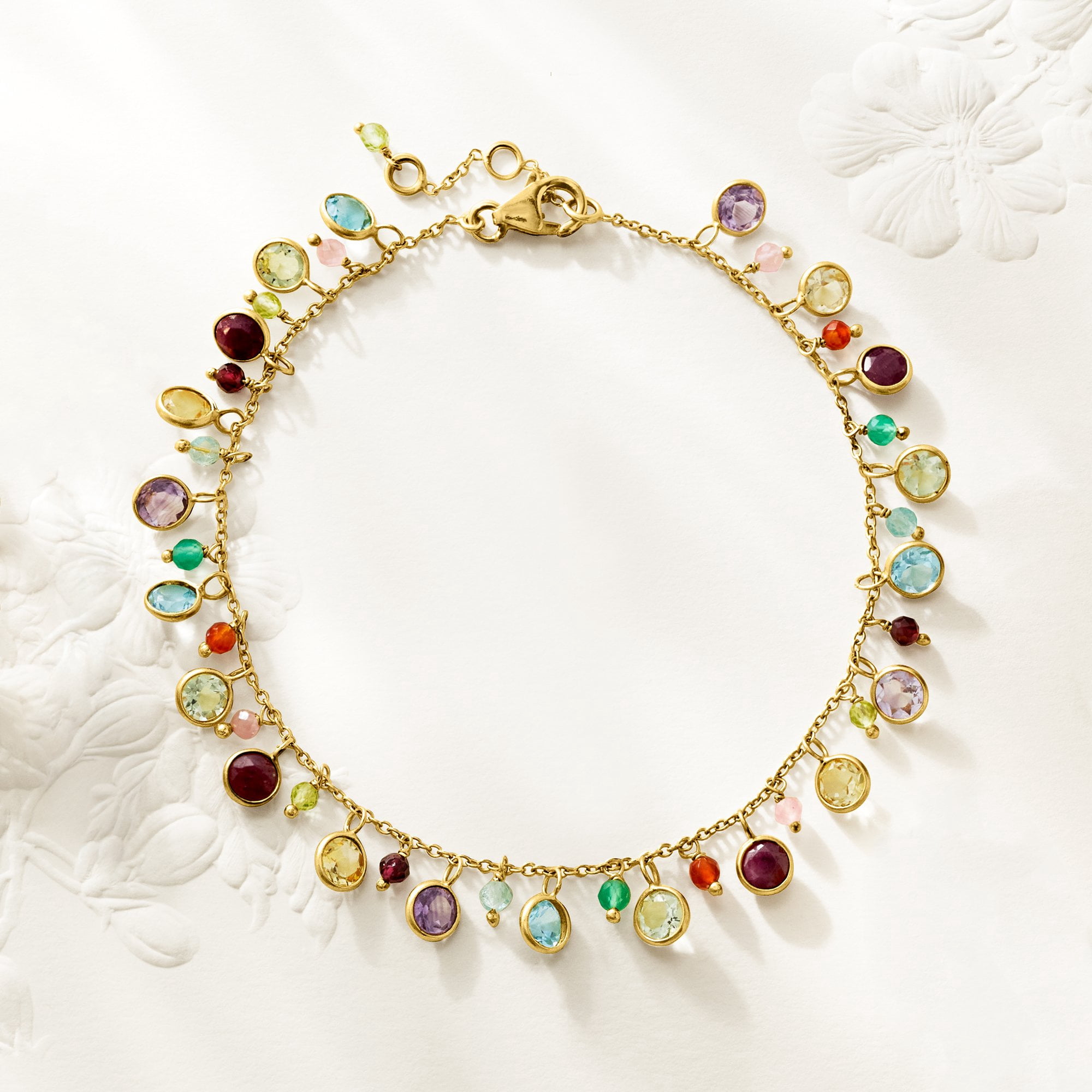 Ross-Simons 13.50 ct. t.w. Multi-Gemstone Anklet in 18kt Gold Over Sterling, Women's, Adult