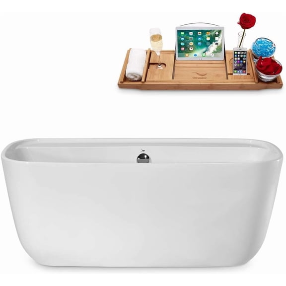 59" Streamline N-2060-59FSWH-FM Freestanding Tub and Tray With Internal Drain