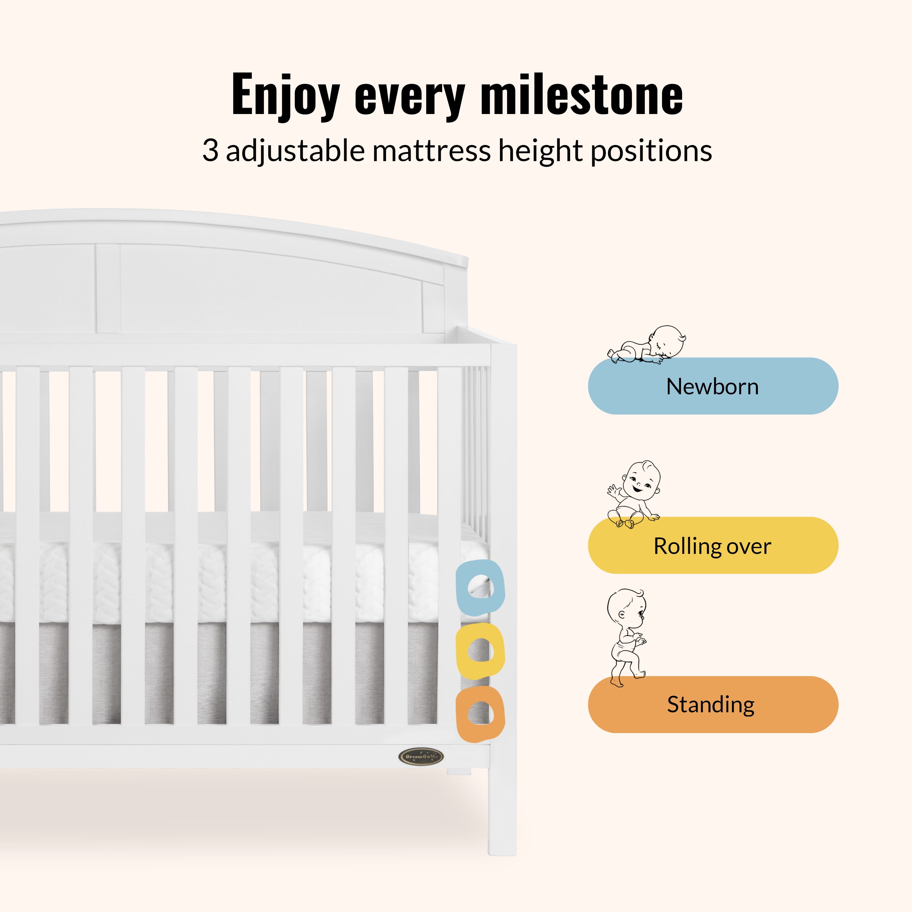 Dream On Me Storybrooke 5 in 1 Convertible Crib, White