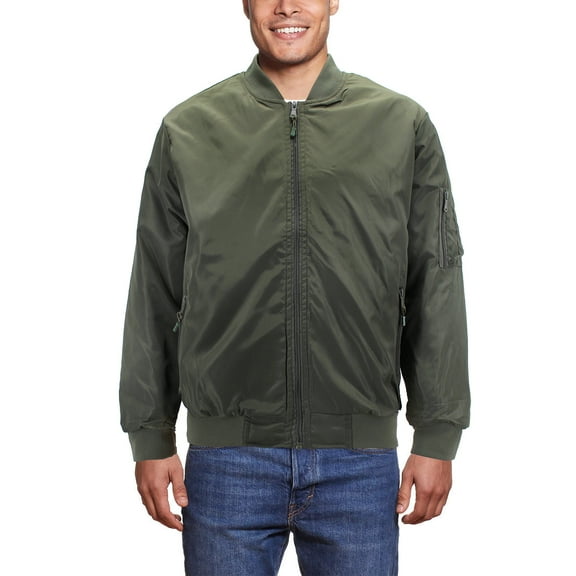 Men’s Classic Long Sleeve Water Resistant Lined Zip Up Bomber Jacket (Olive, XL)