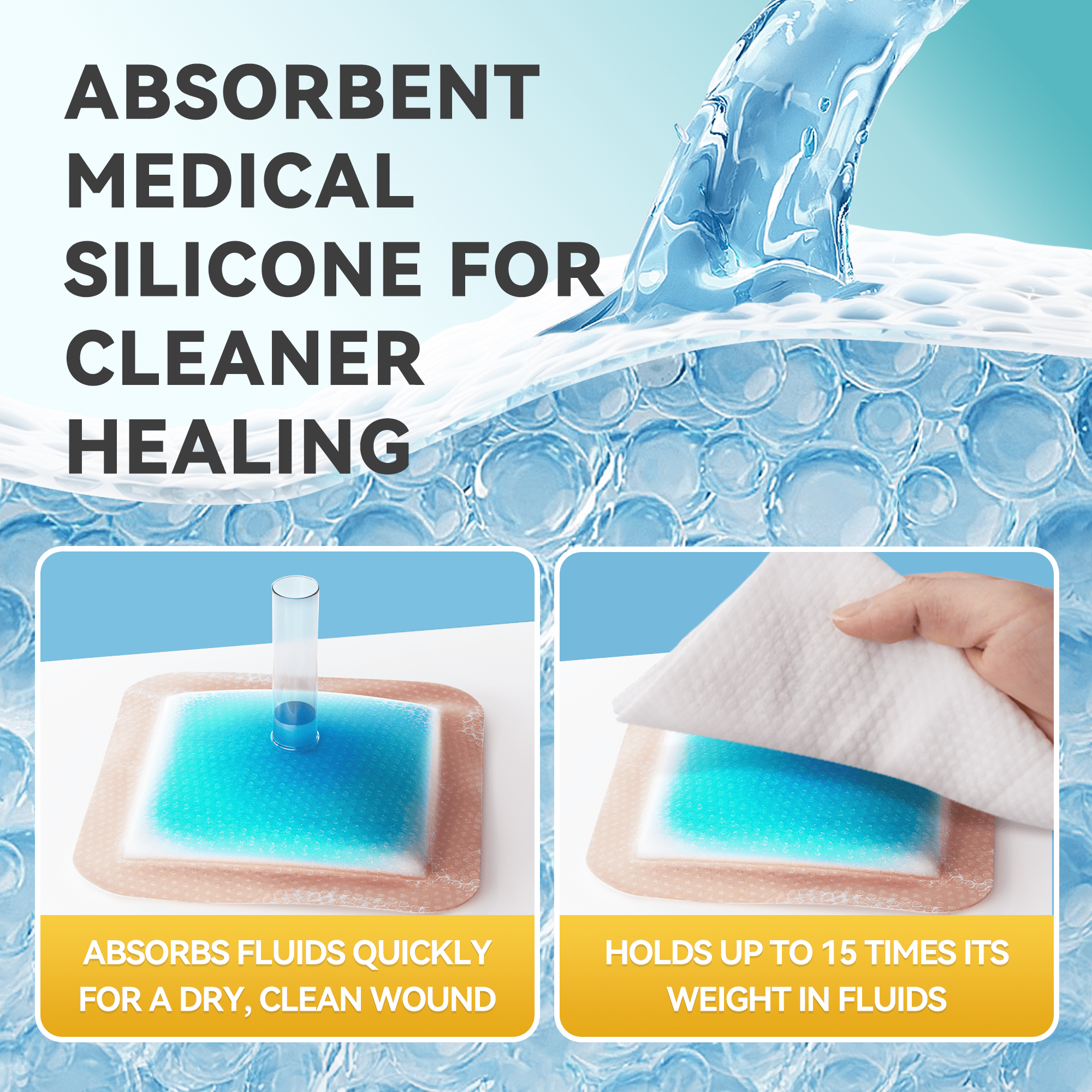 Dimora Silicone Foam Dressing with Border, 4"x4" Waterproof Adhesive Bandages for Bed Sore & Wound Care, FSA & HSA Eligible, 10 Pack