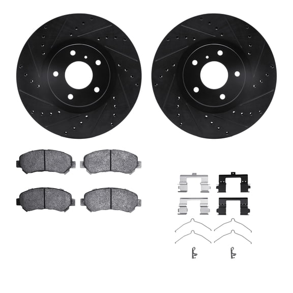 Dynamic Friction Company Front Brake Rotors-Drilled and Slotted-Black with 5000 Advanced Brake Pads includes Hardware 8512-67060