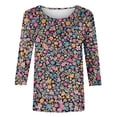 thumbnail image 4 of Craaazy Womens Trendy Tops Plus Size Loose Fit Solid Color Crew Neck Casual Style 3/4 Sleeve Floral Gradient Print T-shirt for Spring, Summer, Daily Outings, 4 of 5
