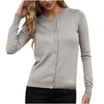 thumbnail image 2 of HongQid Women Long Sleeve Button Up Ribbed Knit Cardigan Slim Fit Round Neck Sweater Fall Going Out Tops, 2 of 7