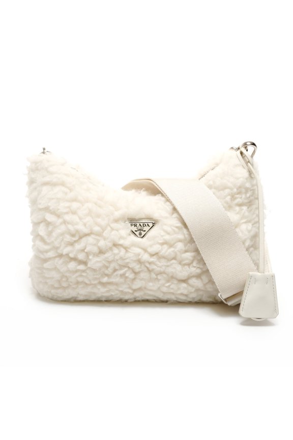 Pre-Owned Prada Re Edition 2005 Boa Wool Cashmere 2-Way Chain Shoulder Bag, White, WS25707
