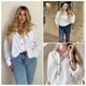 thumbnail image 3 of Camisa HOTOUCH de algodón blanco para mujer, cuello en V, manga larga, talla S, 3 of 6