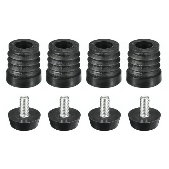 4Pack Inserts for Round Tubes with Leveling Feet, for 19mm/0.75" OD Round Tube, M6 Thread Black Plastic Furniture