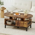 thumbnail image 2 of Costway 47" Oval Top Coffee Table with 4 Open Compartments & Drawer, 5 support legs Brown, 2 of 10