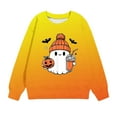 thumbnail image 2 of Odeerbi Toddler Boys Girls Halloween Pumpkin Ghost Crewneck Sweatshirts Fall Winter Pullover Sweatshirt 1-12 Years Kids Long Sleeve Halloween Printed T-shirt Top Toddler Clothes Yellow, 2 of 4