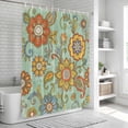 thumbnail image 6 of Teal Green Boho Floral Shower Curtain, Waterproof Shower Curtains for Bathroom, Vintage Abstract Art Ethnic Flowers Washable Fabric Bathtub Curtain Set Bath Decor with 12 Hooks Standard 72"x72", 6 of 8