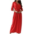 thumbnail image 1 of Womens Spring and Autumn V-Neck Solid Color Long-Sleeved Temperament Lace-Up Waist Slim Fit Ruffles Skirt Dress, 1 of 9