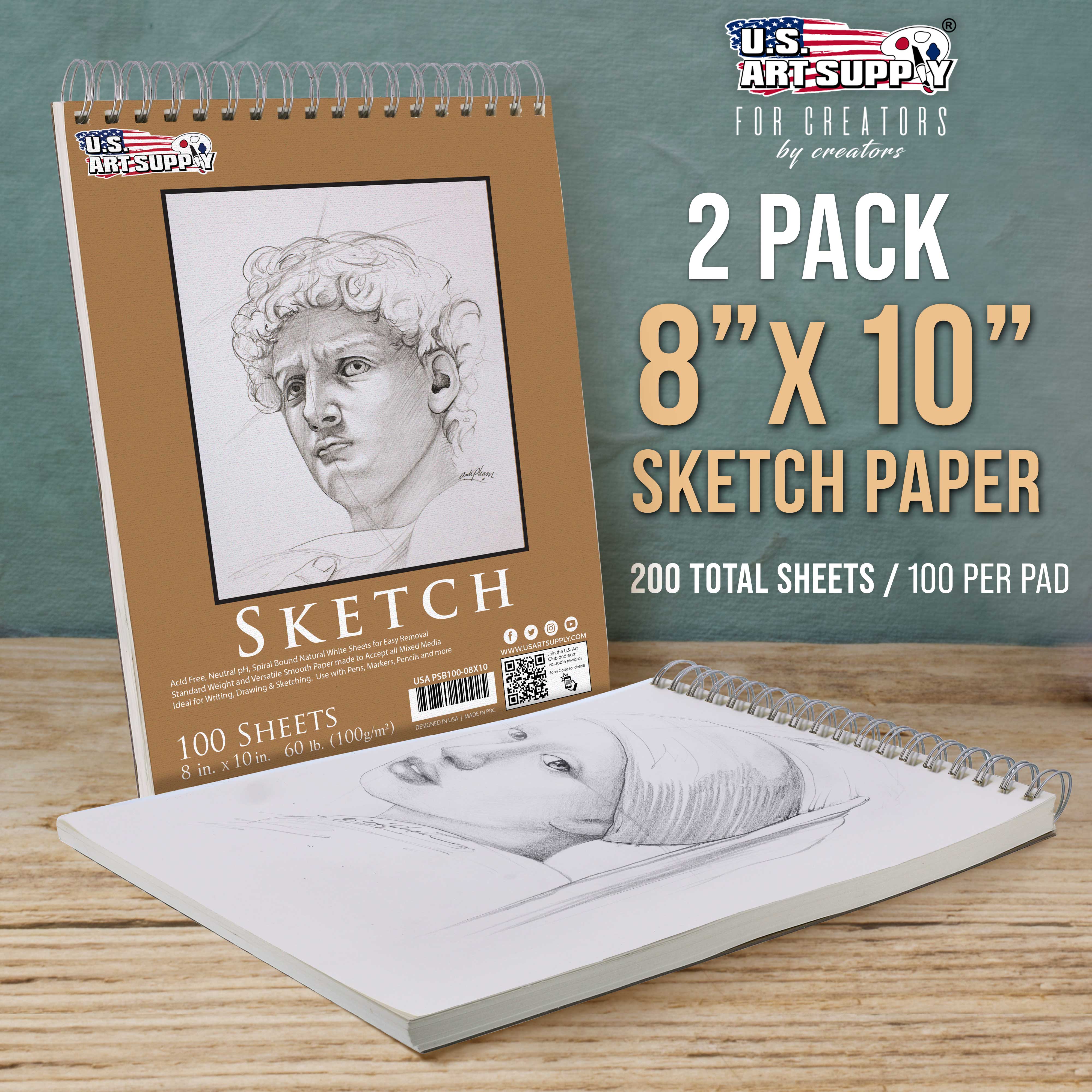 U.S. Art Supply 8x10" Spiral Sketch Pad, 2-Pack photo 2