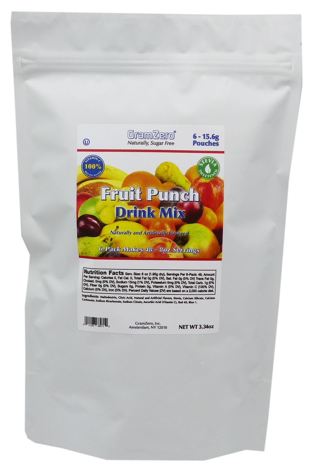 GramZero Stevia Sweetened Sugar Free Drink Mix Size 6 pouches, Flavor Fruit Punch