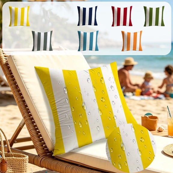 Outdoor Waterproof Pillow Cover, Geometric Stripe Patterned Sofa Cushion, Festive Holiday Gift for Indoor Living Room Decor, Topliu