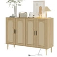 thumbnail image 1 of BeesClover Rattan Sideboard Buffet Cabinet, 4 Doors Accent Storage Cabinet, Console Table Coffee Bar with Power Outlet, Adjustable Shelves for Kitchen, Dining Room, Hallway, Living Room, 1 of 8