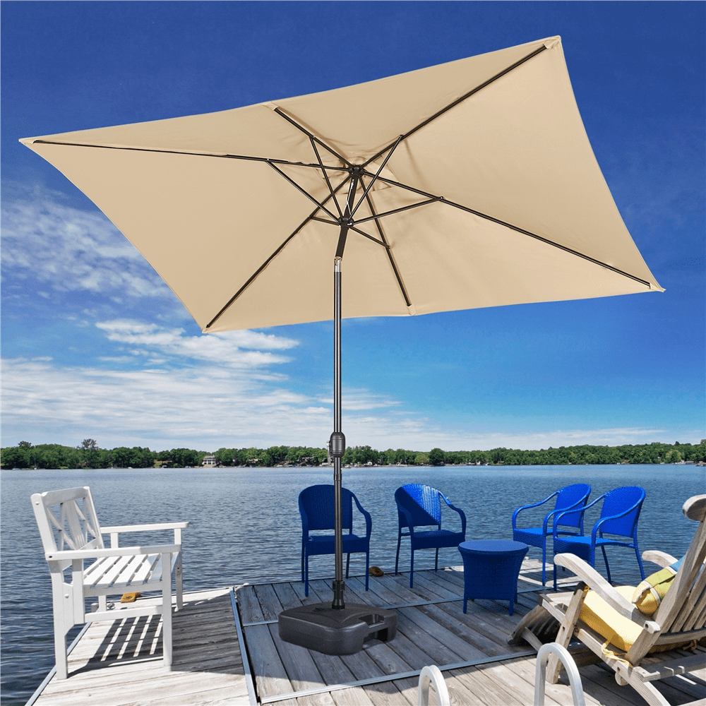 Yaheetech 6.5x10ft Rectangular Outdoor Patio Umbrella with Push Button Tilt and Crank, Tan