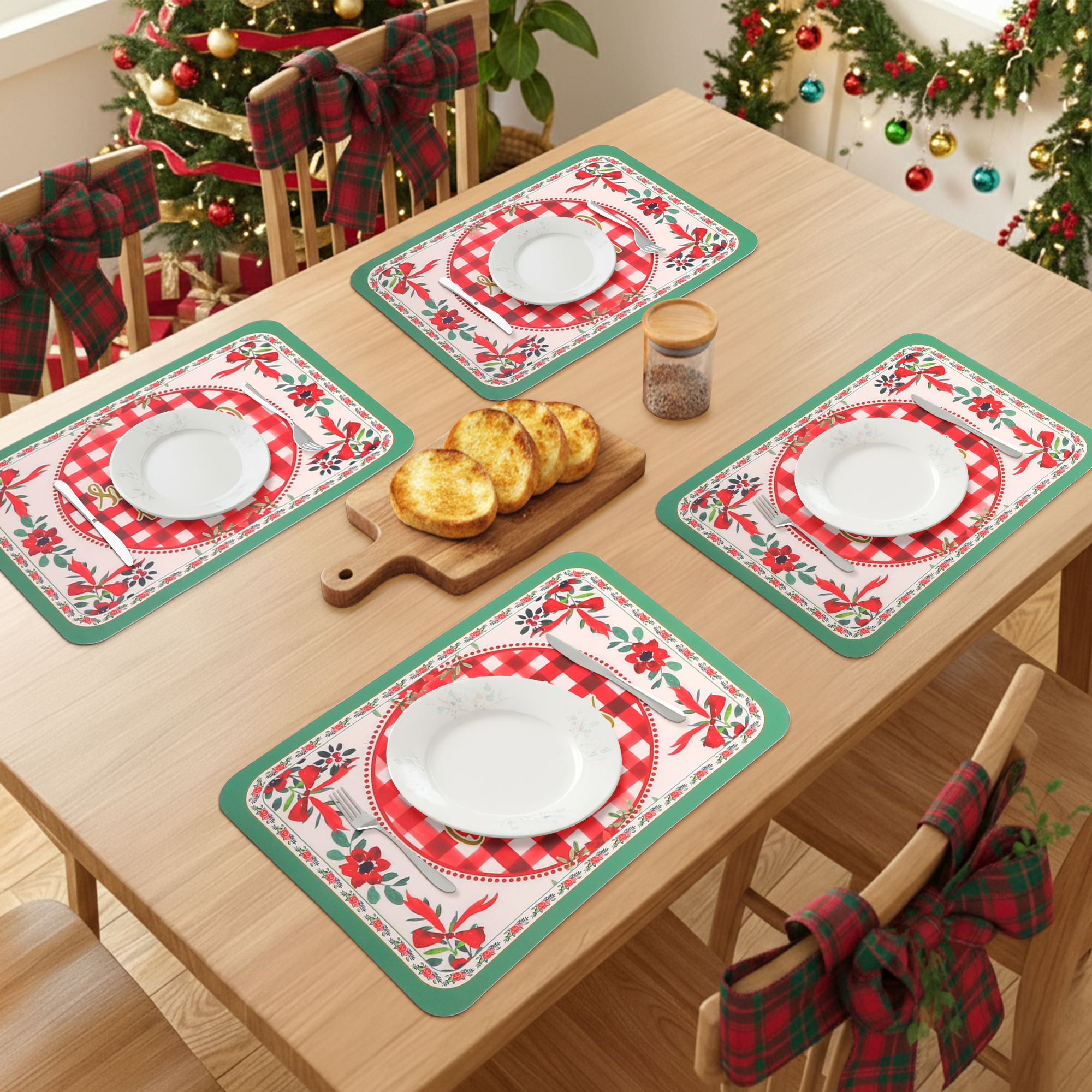 Unique Bargains Set of 6 Washable Leather Placemats Kitchen Table Mat Red/Green