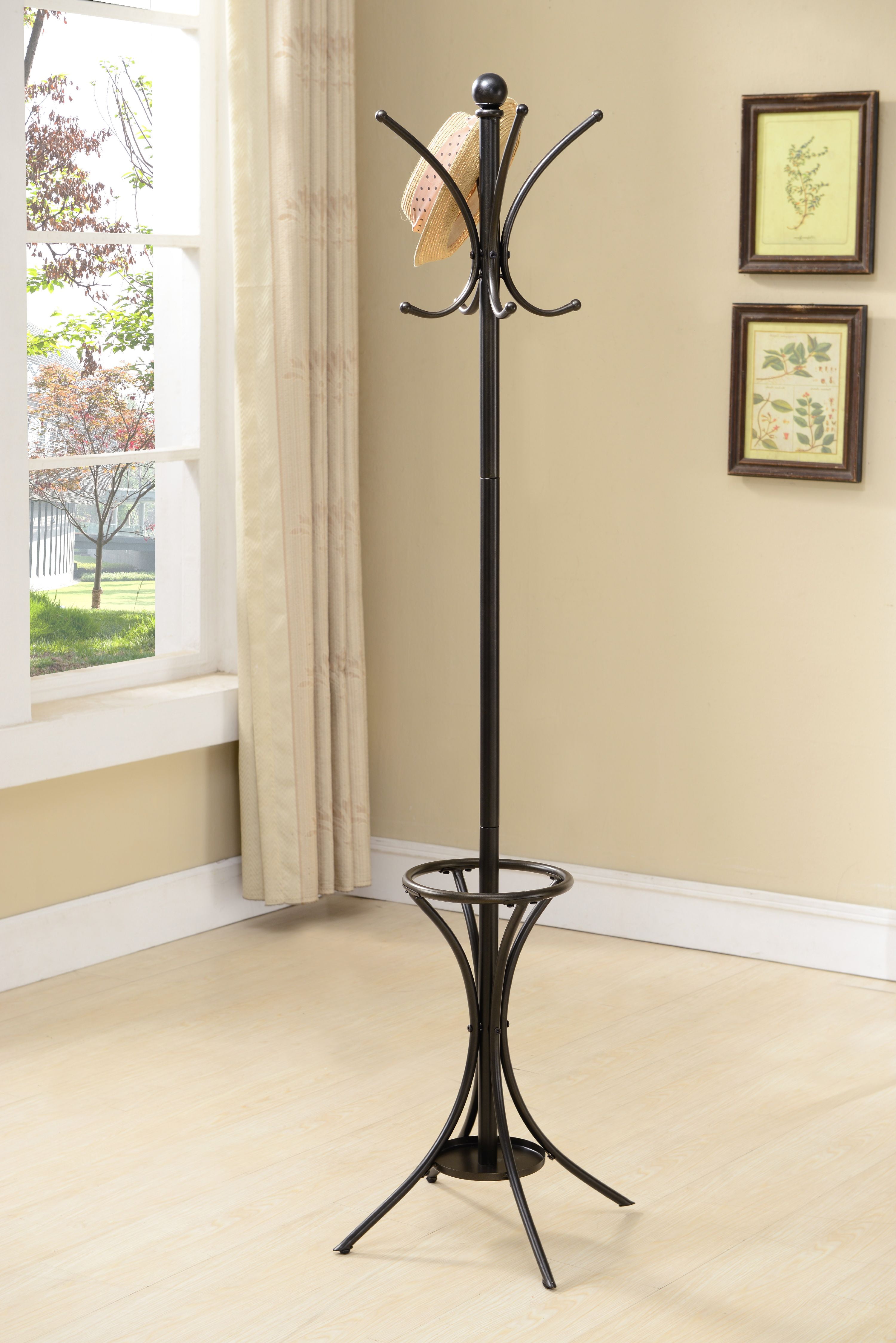 Hamaisim Hat & Coat Rack with Umbrella Holder, 8 Hooks, Pewter Metal