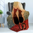 thumbnail image 4 of Animal Soft Flannel Fleece Throw Blanket, Female and Male Cats in Love Watching Moon Luna on Starry Sky Print, Cozy Plush for Indoor and Outdoor Use, 50" x 70", Sage Green Orange, by Ambesonne, 4 of 5