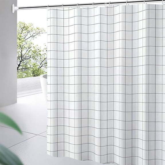 Hyknon Grid White Shower Curtain Modern Bathroom Set Waterproof Washable Plastic Shower Curtains Thickened Quick-Drying Blackout Curtains for Bathtub Bathroom Decor