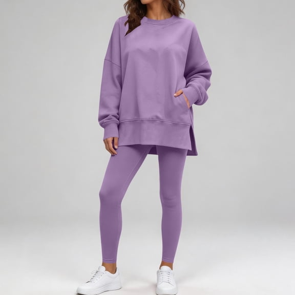 Dpjklzsn Women's 2 Piece Outfit Set, Oversized Crew Neck Long Sleeve Sweatshirt with Fitted Leggings for Casual Wear