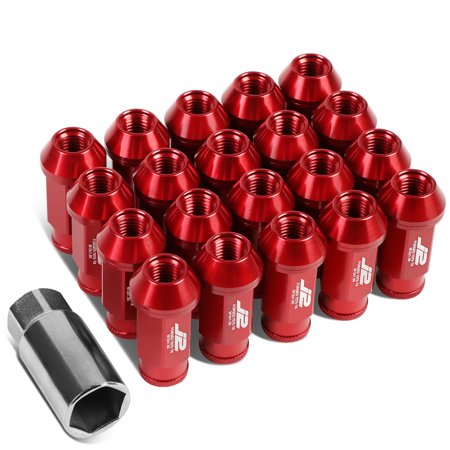 J2 Engineering LN-T7-004-15-RD J2 Engineering 7075 -T6 Forged Aluminum M12X1.5 20Pcs 50mm Height Open -End Lug Nut Set w / Socket Adapter Key (Red)