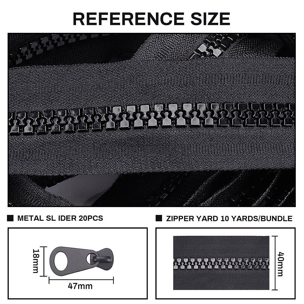 Nylon Closed-end Zipper and Resin Zipper Sliders Zipper Head Black 47x18mm