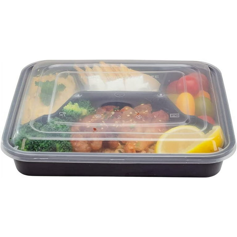 Asporto 32 Ounce Compartment Take Out Boxes, 100 Microwavable Meal Prep  Containers - 2 Compartments, With Clear Plastic Lids, Black Plastic Food