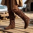 thumbnail image 2 of Flat Mid Calf Boots With Strap Buckle Design for Women Suede Heel Pull-On Closed Toe Casual Winter, 2 of 5