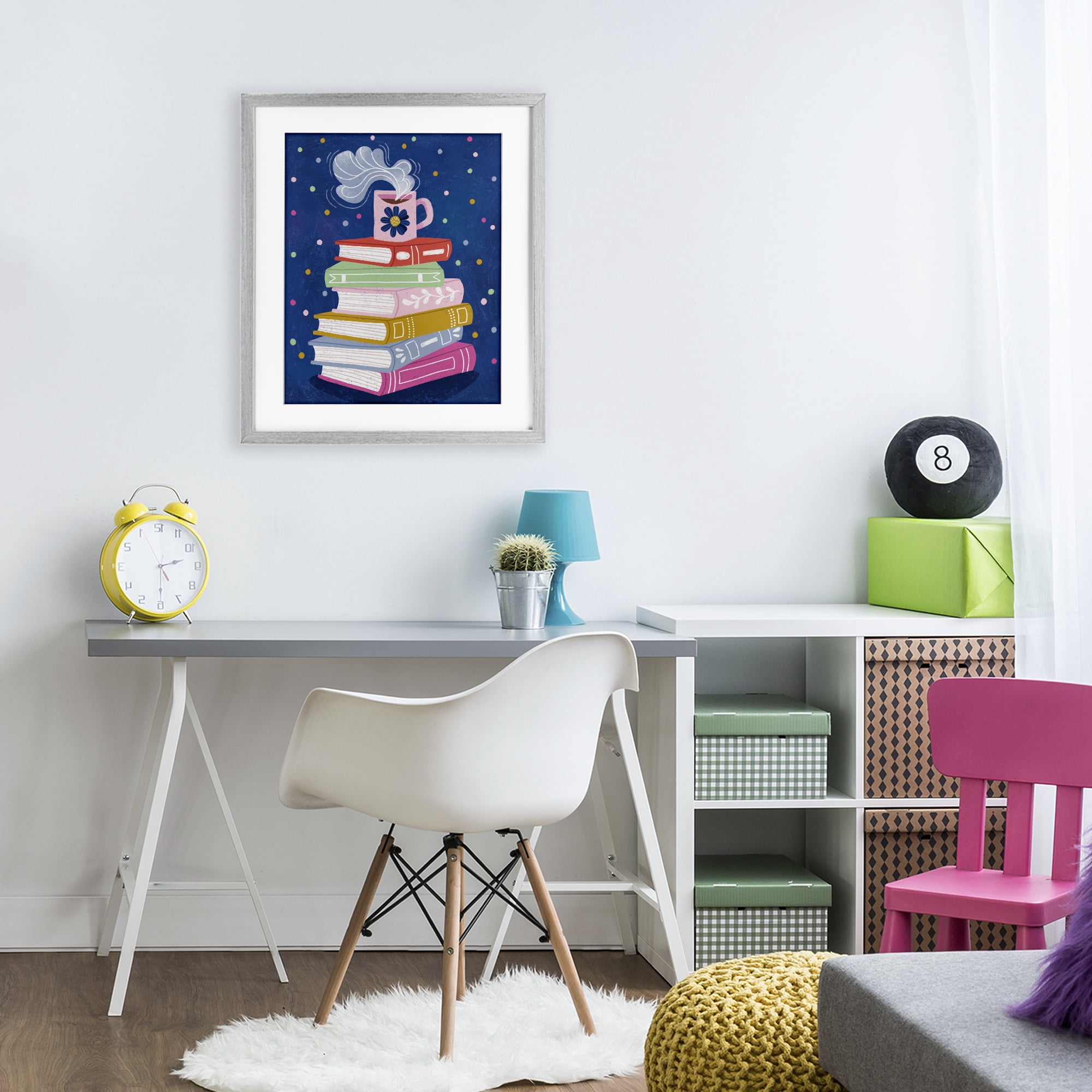 Stupell Industries Book Stack & Cozy Mug Gray Framed Print Under Glass, design by Vanessa Stoilova