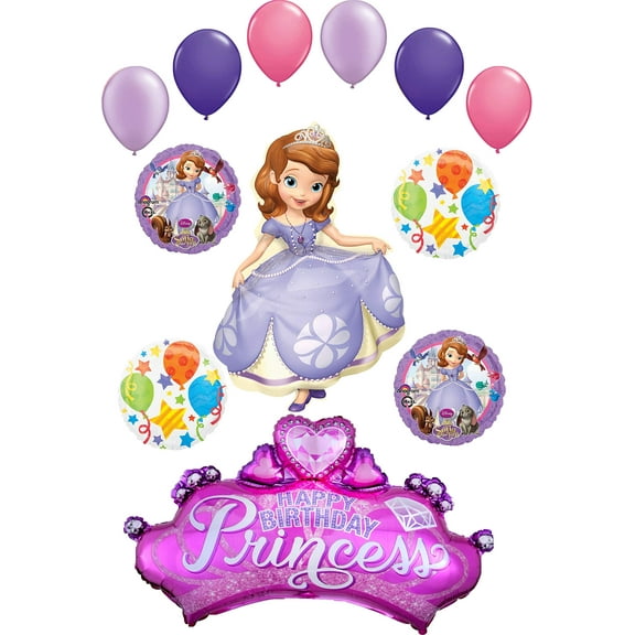 Sofia The First Party Supplies Princess Crown with Gems Birthday Balloon Bouquet Decorations