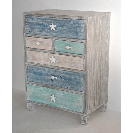 Key West Grey Driftwood And Multi Color Nautical 6 Drawer Chest