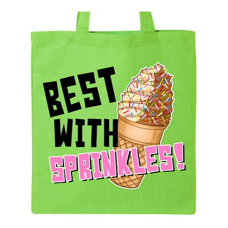 Best with Sprinkles Ice Cream Twist Cone Tote Bag Lime Green One