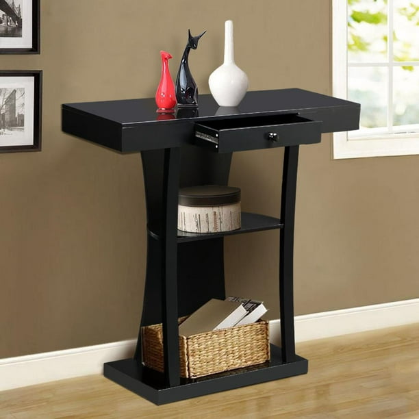 Yaheetech 3 Tier Black Console Table With Drawers Collection