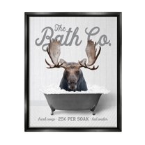Stupell Industries Moose in Bubble Bath Animals & Insects Painting Black Floater Framed Art Print Wall Art, 17 x 21