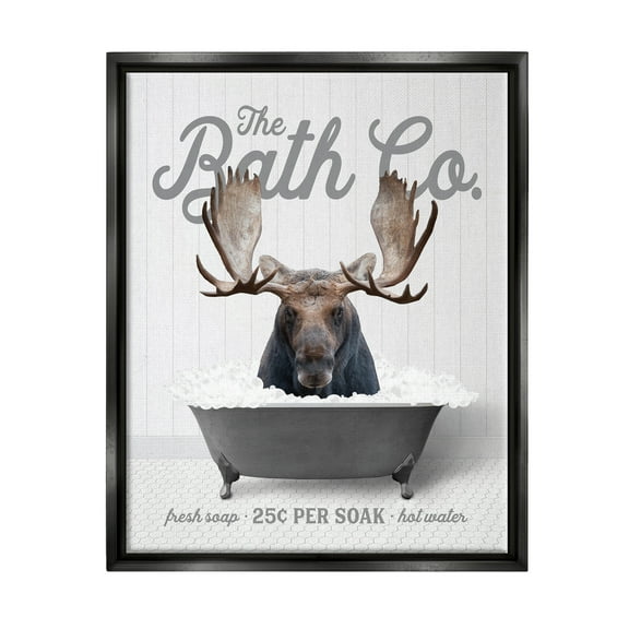 Stupell Industries Moose in Bubble Bath Animals & Insects Painting Black Floater Framed Art Print Wall Art, 17 x 21
