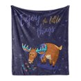 thumbnail image 1 of Enjoy the Little Things Soft Flannel Fleece Blanket, Hand Drawn Elk Cartoon Grazing in the Rain and Calligraphy Message, Cozy Plush for Indoor and Outdoor Use, 70" x 90", Multicolor, by Ambesonne, 1 of 6